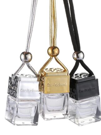 Купить Cube Hollow Car Perfume Bottle Rearview Ornament Hanging Air Freshener For Essential Oils Diffuser Fragrance Empty Glass Bottle