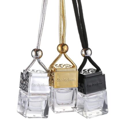 Купить Cube Hollow Car Perfume Bottle Rearview Ornament Hanging Air Freshener For Essential Oils Diffuser Fragrance Empty Glass Bottle