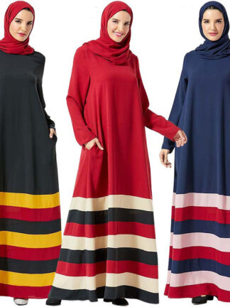 Купить Turkey Big Swing Maxi Hijab Dress Women Striped Muslim Dresses Poets Vestidos Kaftan Abaya Dubai Sport Islamic Clothing Elbise
