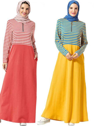 Купить Sports Trasuit Long Dress Women Muslim Islamic Caftan Stripe Vestidos Turkey Jogging Maxi Elbise Walk Wear Side Poets Kaftan