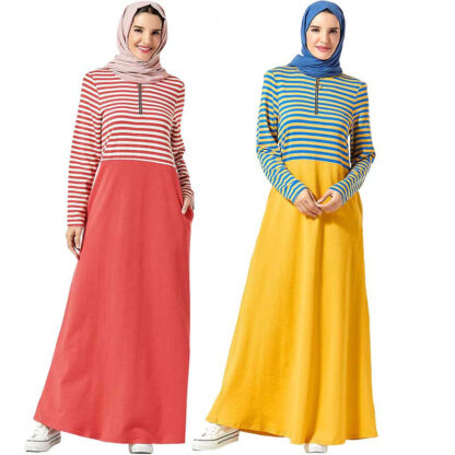 Купить Sports Trasuit Long Dress Women Muslim Islamic Caftan Stripe Vestidos Turkey Jogging Maxi Elbise Walk Wear Side Poets Kaftan