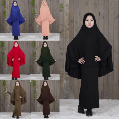 Купить Abaya Kaftan Islamic Clothing Muslim Prayer Garment Dress Arab Middle Eastern Prayer Hijab Teen Girl Simple Two-Piece Suits Kids