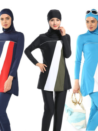 Купить Arabic Islamic Swimwear Women Full Coverage Beach Muslim 3 Piece Suit Hijab Swimsuit Modest Swim Surf Wear Sport Burkinis