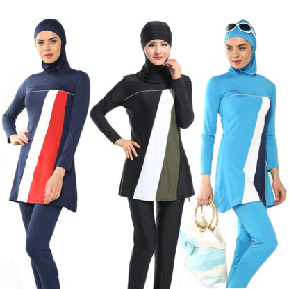 Купить Arabic Islamic Swimwear Women Full Coverage Beach Muslim 3 Piece Suit Hijab Swimsuit Modest Swim Surf Wear Sport Burkinis