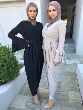 Купить New Spring Flare Sleeve Muslim Abaya Dress Robe Vetement Femme Dubai Turkey Islam Clothing Long Dresses Women Musulman De Mode