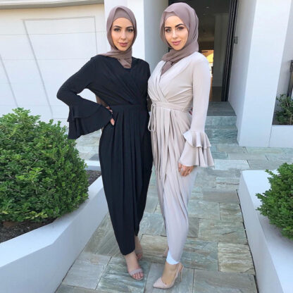 Купить New Spring Flare Sleeve Muslim Abaya Dress Robe Vetement Femme Dubai Turkey Islam Clothing Long Dresses Women Musulman De Mode