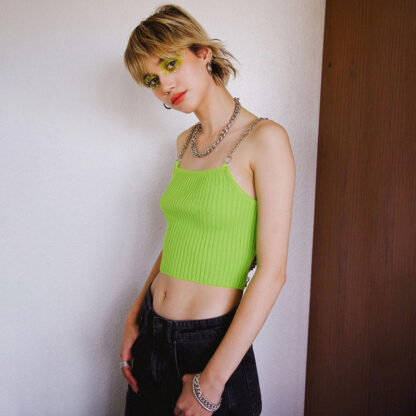 Купить 2021 Summer Fashion Chic Chain Bandage Halter Crop Tops Women Baless Cropped Feminino Green Camis Top Streetwearhigh quality