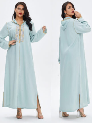 Купить Ramadan Turkey Hooded Muslim Dress Women Abaya Moroccan Kaftan Islamic Clothing Embroidery Djellaba Dubai Jilbab Party Vestidos