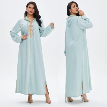 Купить Ramadan Turkey Hooded Muslim Dress Women Abaya Moroccan Kaftan Islamic Clothing Embroidery Djellaba Dubai Jilbab Party Vestidos