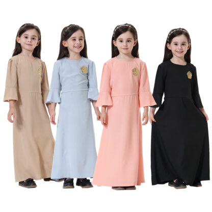 Купить Muslim Girl Abaya Maxi Dress Flare Sleeve Lace-up Sweet Long Robe Gowns Girls Ramadan Arab Islamic Cute Party Princess Dresses