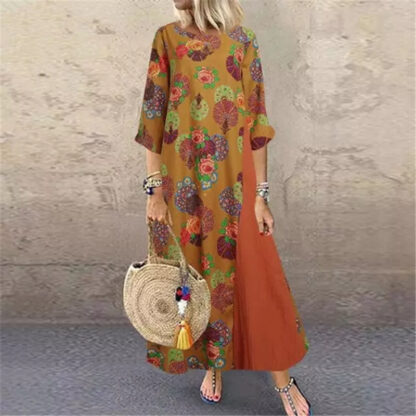 Купить New Spring Floral Print Women Muslim Dress Kaftan Maxi Long Vestidos Islamic Eid Mubarak Abaya Sundress Robe Plus Size Boho 2021