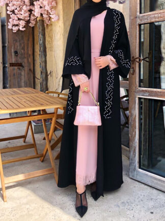 Купить Muslim Abaya Hijab Women Lace-up Beading Robe Moroccan Kaftan Djellaba Aid Islamic Clothing Jilbab Jubah Eid Musulman Abayas