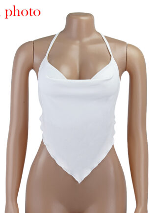 Купить White Sleeveless Sexy Halter Rhombus Crop Tops for Women Rave Festival Baless Lacing Cropped Feminino Topshigh quality