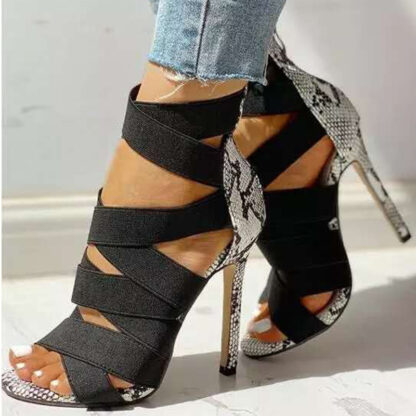 Купить Woman Snake Pattern Sandals Women Cross Elastic Band Thin High Heels Womens Sexy Peep Toe Zip Shoes Ladie Pumps Plus Size 42