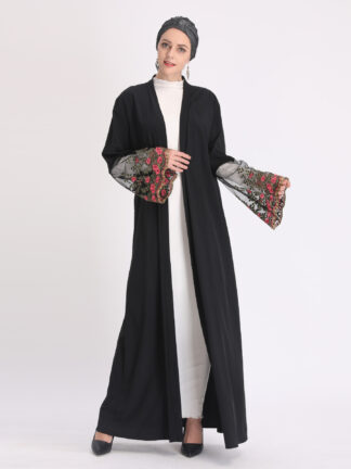 Купить Islamic Outwear Clothes Muslim Abaya Dress Women Trumpet Sleeve Embroidery Floral Long Robe Turkey Dubai Arab Maxi Hijab Dresses