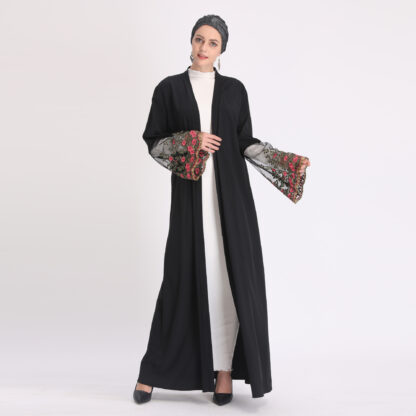 Купить Islamic Outwear Clothes Muslim Abaya Dress Women Trumpet Sleeve Embroidery Floral Long Robe Turkey Dubai Arab Maxi Hijab Dresses