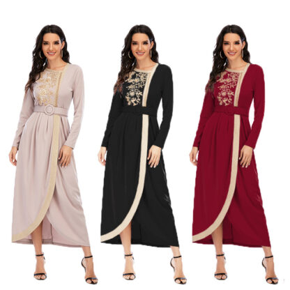 Купить Ramadan Beading Muslim Women Dress Islamic Clothing Solid Eid Turkey Hijab Abaya Vestidos Lace-up Moroccan Kaftan Abayas 2021