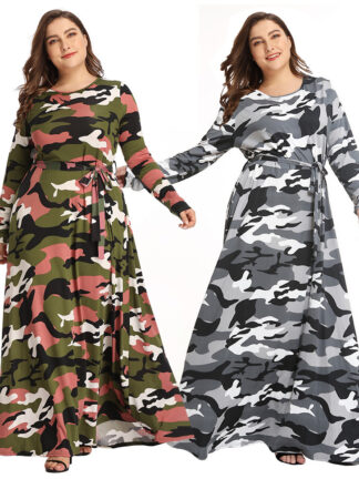 Купить New Spring Plus Size Camouflage Women Muslim Dress Kaftan Long Sleeve Maxi Long Vestidos Islamic Eid Mubarak Abaya Sundress Robe