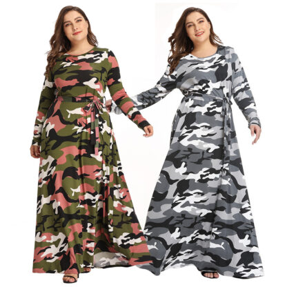 Купить New Spring Plus Size Camouflage Women Muslim Dress Kaftan Long Sleeve Maxi Long Vestidos Islamic Eid Mubarak Abaya Sundress Robe