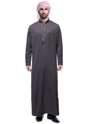 Купить Muslim Men Jubba Thobe kaftan Islamic Clothing Stand Collar Kimono Long Robe Saudi Musulman Abaya Caftan Jubah Dubai Arab jubah