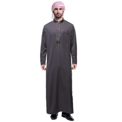 Купить Muslim Men Jubba Thobe kaftan Islamic Clothing Stand Collar Kimono Long Robe Saudi Musulman Abaya Caftan Jubah Dubai Arab jubah