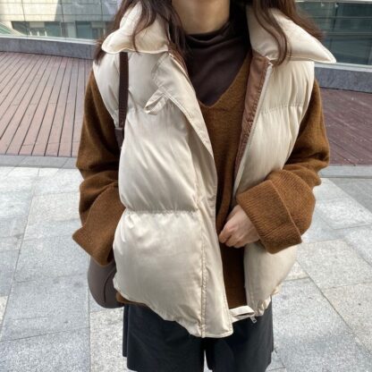 Купить Sleeveless Vest Women Winter Keep Warm Puffer Jaet Solid Stand Collar Harajuku Outwear Loose Fashion Padded Vest Korean Style