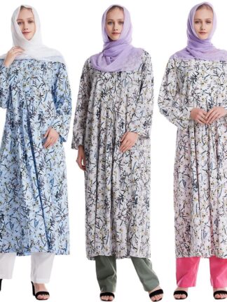 Купить 2 Pieces Set Muslim Women Long Dress and Pant Islamic Islamic Prayer Garment Sets Long Sleeve Blouse Print Maxi Hijab Abaya Robe