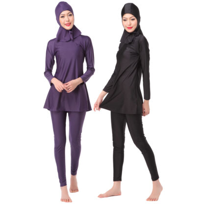 Купить Arab Islamic Swimwear Women Hooded Swim Wear Burkini Muslim 3 Piece Suits Hijab Swimsuit Modest Swim Surf Wear Sport Burkinis