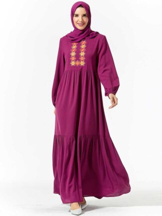 Купить Dubai Arab Big Swing Muslim Dress Women Embroidery Elastic Waist A-line Abaya Hijab Dresses Turkey Kimono Islamic Clothing M-4XL