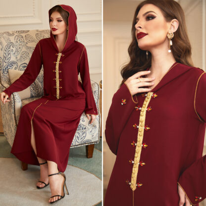 Купить Arab Muslim Dress Women Hooded Diamond Long Sleeve Maxi Vestidos Islamic Clothing Abaya Moroccan Kaftan Musulman Ramadan Elbise