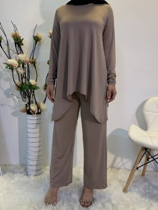 Купить Two Piece Sets Tops Dresses Pants Women Turkey Muslim Split Abaya Moroccan Kaftan Islamic Clothing Dress Sets Musulman Ensembles