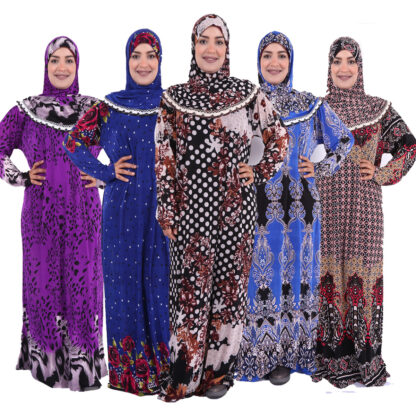 Купить Muslim Prayer Garment Dress Women Islamic Clothing Floral Thobe Jilbab Burka Dubai Turkey Jurken Abaya Hooded Khimar Hijab Robe