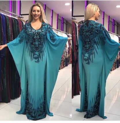 Купить Ramadan Muslim Women Dress Batwing Sleeve Maxi Print Bazin Dashiki Africa Clothing Robe Africaine Party Islamic Kaftan Vestidos