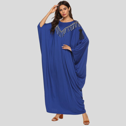 Купить Turkey Muslim Clothing Women Bat Sleeve Moroccan Kaftan Hijab Dress Tassel Plus Size Maxi Long Vestidos Islamic Clothes Kimono