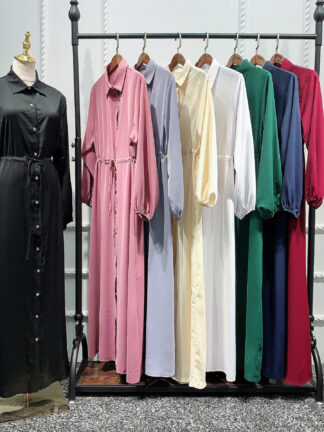 Купить Vintage Muslim Shirt Dress Women Slim Fit Long Sleeve Abaya Hijab Dresses Islamic Clothing Moroccan Kaftan Lapel Elbise Abayas