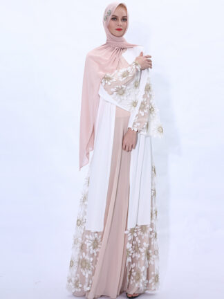 Купить Dubai Muslim Abaya Dress Lace Kaftan Open Abayas Robe Kimono Hijab Dresses Outwear Tunic Middle East Arab Jubah Islamic Clothing