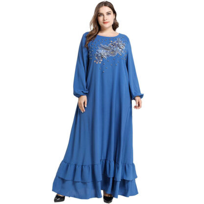 Купить Dubai Beading Muslim Dress Women Abaya Large Swing Long Robe Loose Kimono Jubah Elbise Turkey Islamic Clothing Hijiab Dresses