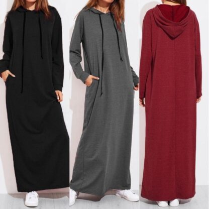 Купить Muslim Trasuit Sport Long Dress Women Eid Abaya Kaftan Islamic Clothing Hoddies Abayas Vestidos with Poets Caftan Robe Femme