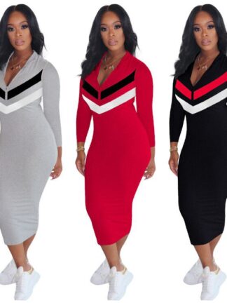 Купить Autumn women casual dresses Active Wear Long Sleeve Zipper Up Striped Splice ladys Sports Moto Biker Bodycon Midi Dress Vestidos