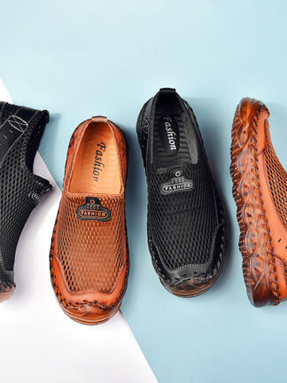 Купить Summer Handmade Mesh Men Sandals Breathable Men Casual Shoes Non-slip Beach Sandals Classic Outdoor Men Slippers Plus Size 38-46