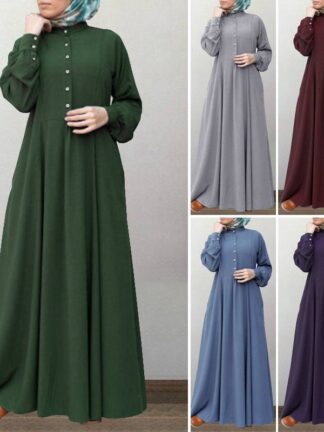 Купить Retro Button Muslim Shirt Dress Women Autumn Abaya Dresses Casual Long Sleeve Maxi Vestidos Female Button Robe Oversized 5XL