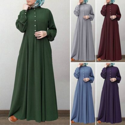 Купить Retro Button Muslim Shirt Dress Women Autumn Abaya Dresses Casual Long Sleeve Maxi Vestidos Female Button Robe Oversized 5XL