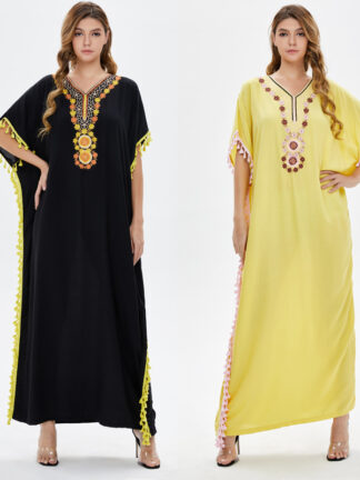 Купить Ramadan Turkey Muslim Dress Women Embroidery Abaya Moroccan Kaftan Islamic Clothing Djellaba Dubai Jilbab Party Vestidos Abayas