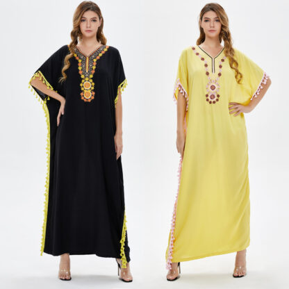 Купить Ramadan Turkey Muslim Dress Women Embroidery Abaya Moroccan Kaftan Islamic Clothing Djellaba Dubai Jilbab Party Vestidos Abayas