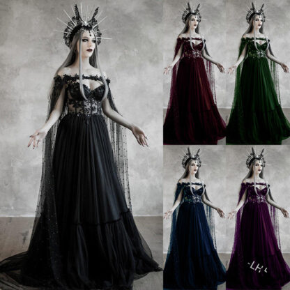 Купить Medieval Renaissance Gothic Witch Lace Fairy Dress Vampire Vintage Bla Maxi Vestido Halloween Cosplay Costume for Women 2021