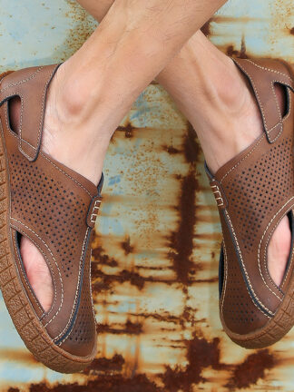 Купить Summer Genuine Leather Men Sandals Slip-on Men Loafers Breathable Platform Beach Sandals Luxury Brand Mens Leather Casual Shoes