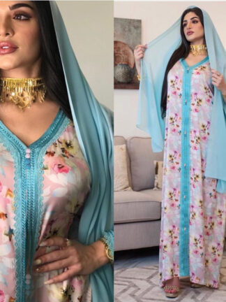 Купить Ramadan Turkey India Muslim Dress Women Floral Abaya Duabi Arabic Vestidos Moroccon Kaftan Islamic Clothing Jilbab Gown Robe