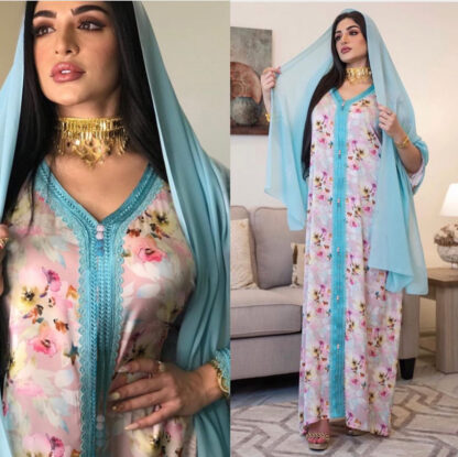 Купить Ramadan Turkey India Muslim Dress Women Floral Abaya Duabi Arabic Vestidos Moroccon Kaftan Islamic Clothing Jilbab Gown Robe