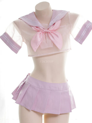 Купить Sexy Anime Gir Pink Student Uniform Japanese Womens Transparent Saior Suit Cospay ingerie Nightdress Schoo Gir Costume s