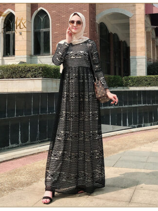 Купить Muslim Kaftan Abaya Dress Women Lace-up Lace Big Swing Dubai Arab Party Long Abaya Hijab Dresses Loose Jubah Turkey Clothing New